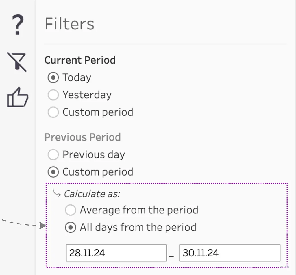 Dynamic filter sections appearing based on parameter selection