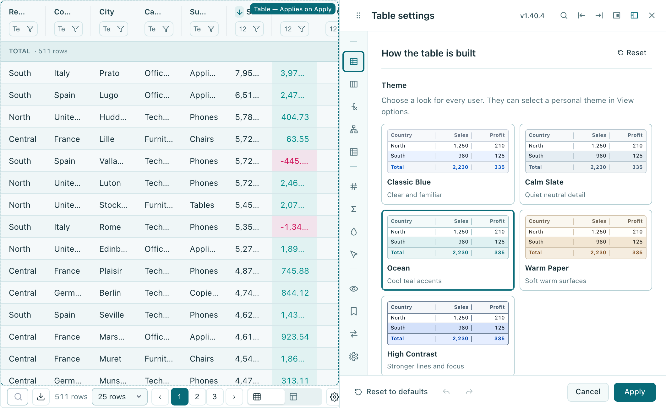Select Warm Paper from the five real EasyTables theme presets